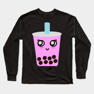 Happy pink boba Long Sleeve T-Shirt